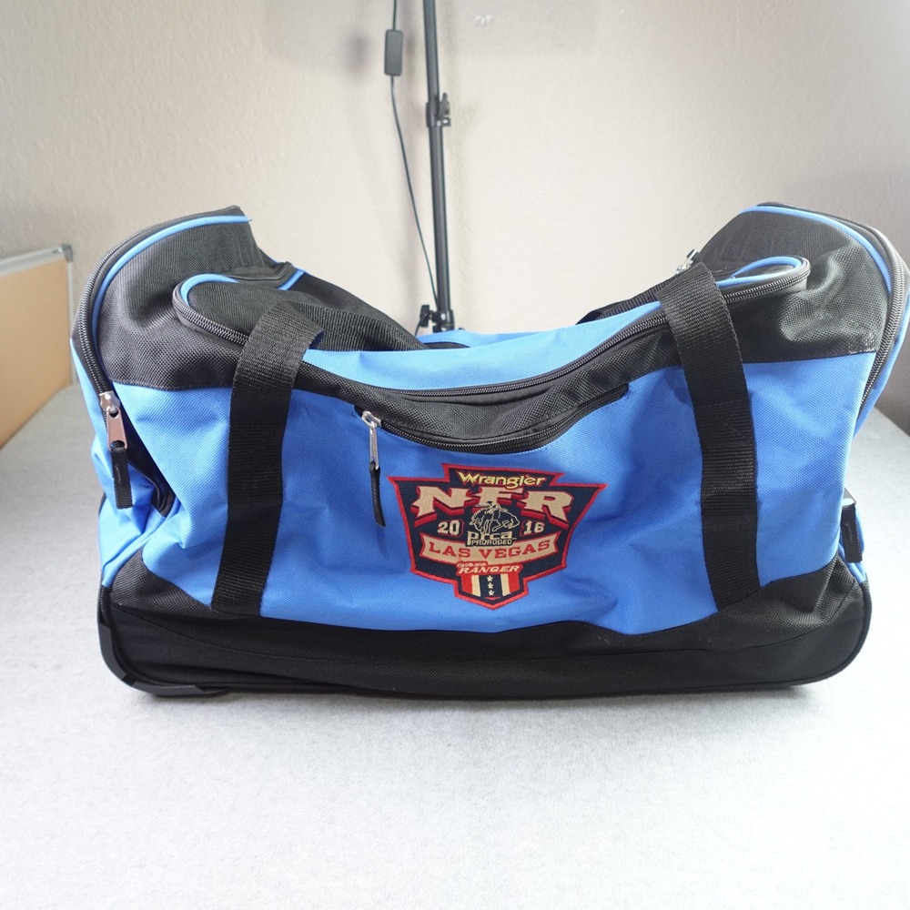 Wrangler NFR 2016 Las Vegas Blue Western Rodeo Rolling Duffle Bag Luggage